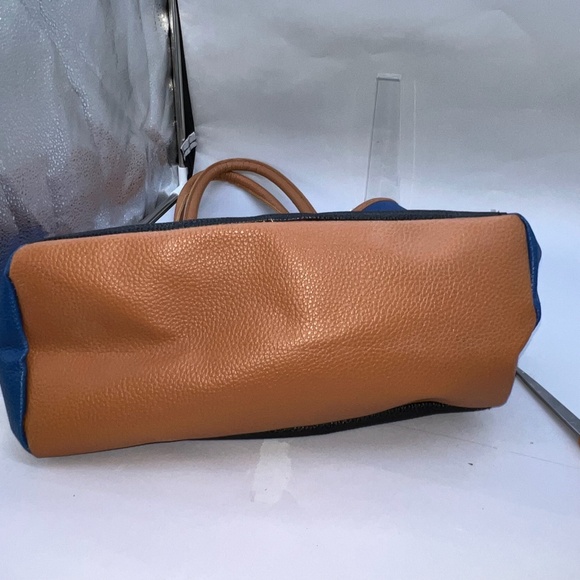 Gently Used Neiman Marcus Blue, Black, Brown Pebble Texture  Faux Leather Tote - Picture 9 of 9